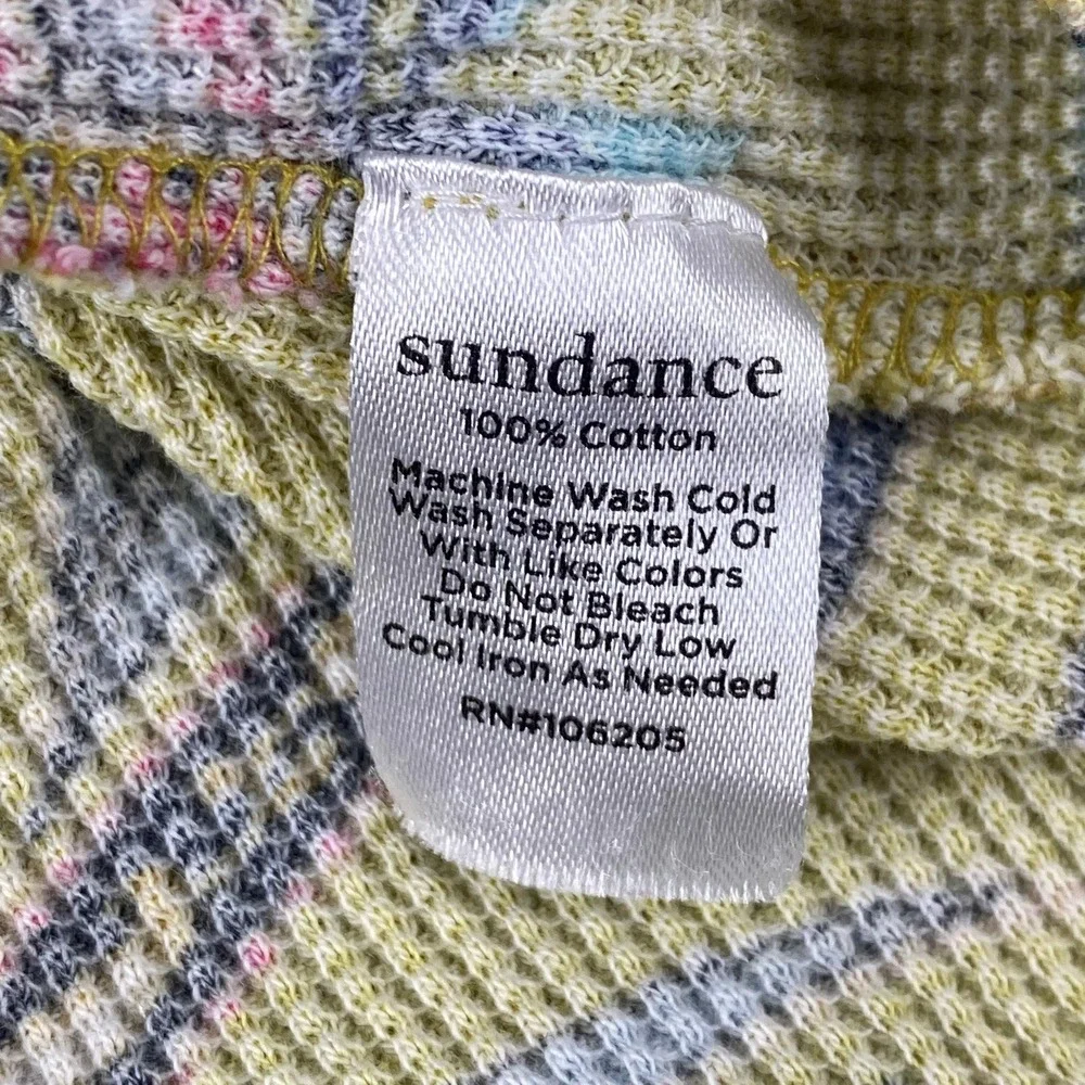Sundance Women Large Pajama Set Yellow Floral Waffle Knit Cotton Henley Joggers